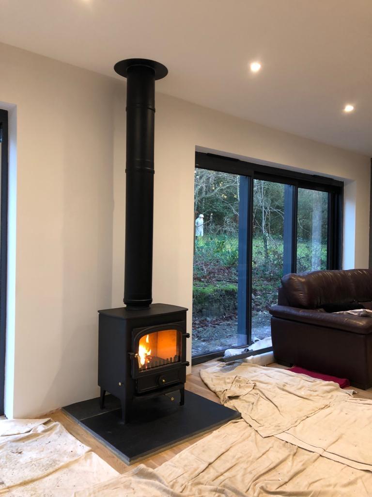 Clearview wood burning stove on twin wall flue system. Supplied and fitted in Paddock Wood home.