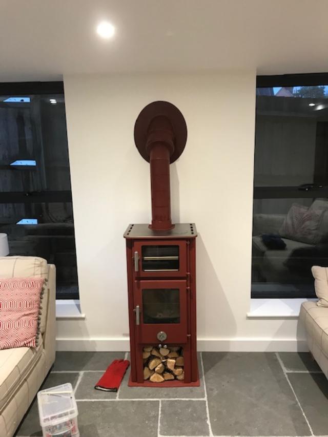 Free standing Chilli Penguin wood fired cooker with oven, Tunbridge Wells install